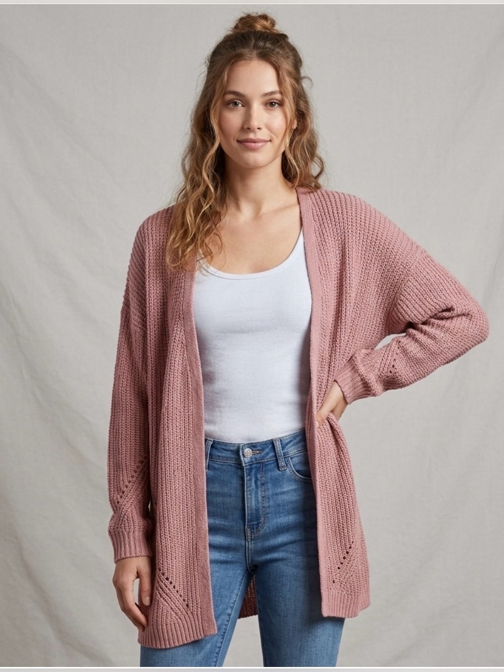 Moral Fiber Mauve Lace-Up Back Open Front Cardigan Sweater Dusty Rose Pink 2X